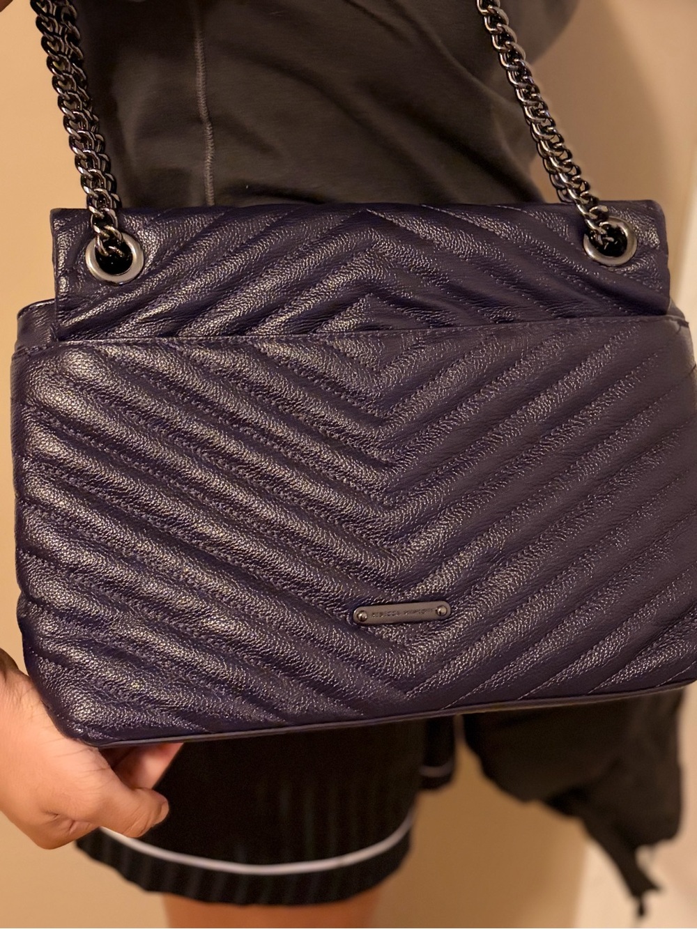 Rebecca Minkoff Quilted Chevron Shoulder Bag in Eggplant/Deep Purple - Picture 5 of 8